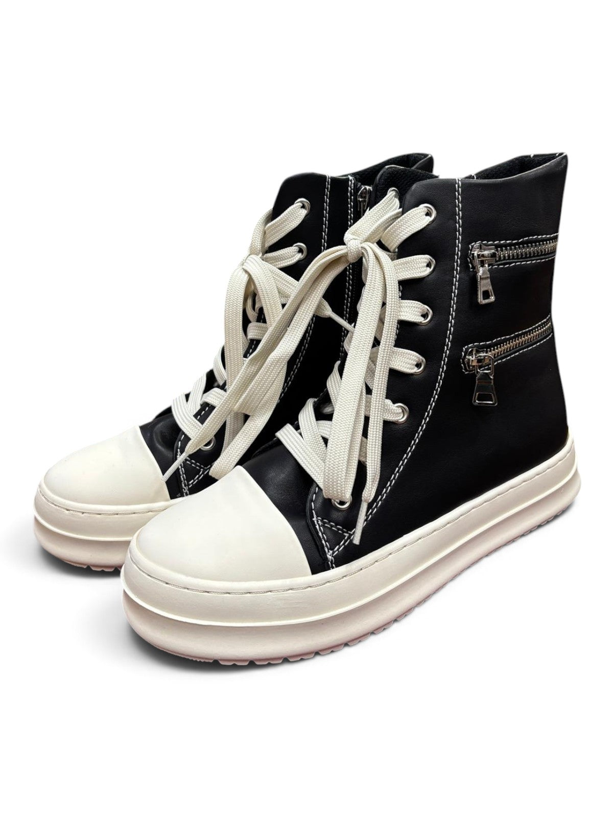 Sneakers High-Top Zip Nero & Bianco