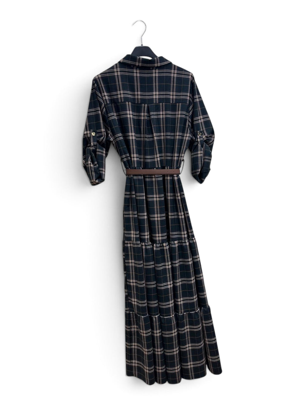 Abito Lungo Tartan con Cintura