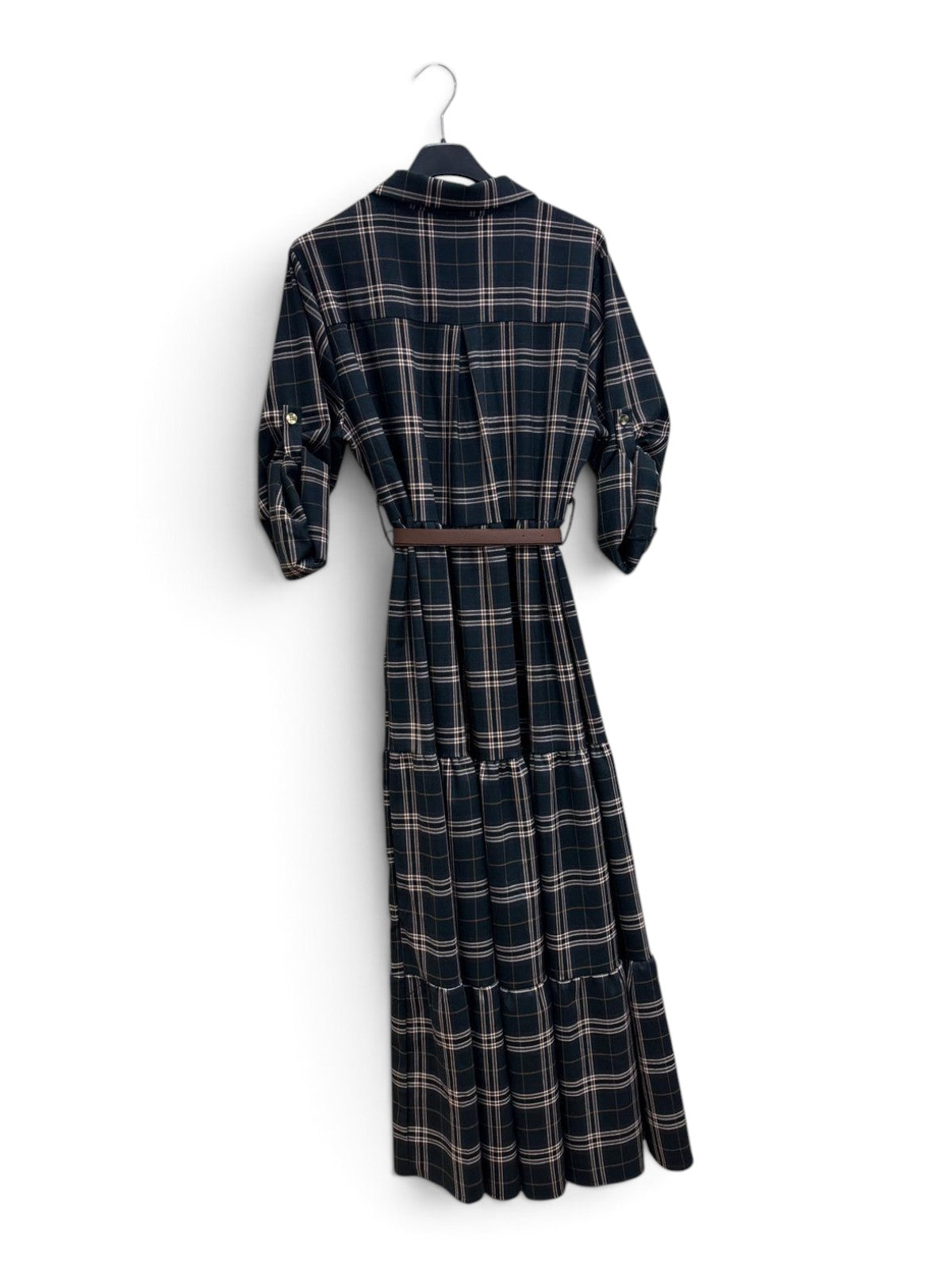 Abito Lungo Tartan con Cintura