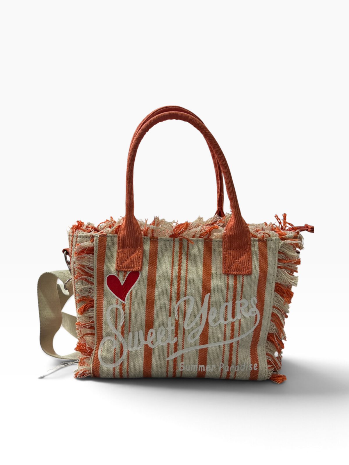 Borsa Tote Sweet Years a Righe Arancioni e Beige