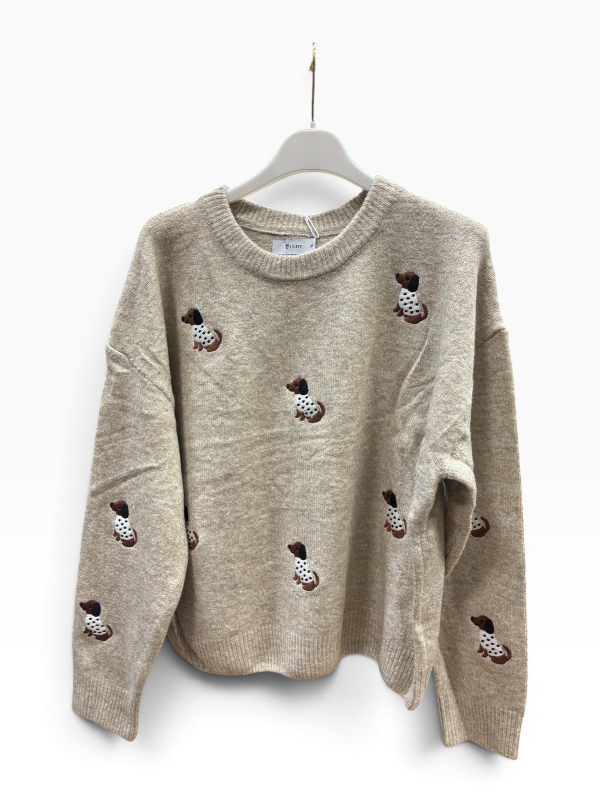 Maglia Dog Embroidery Beige