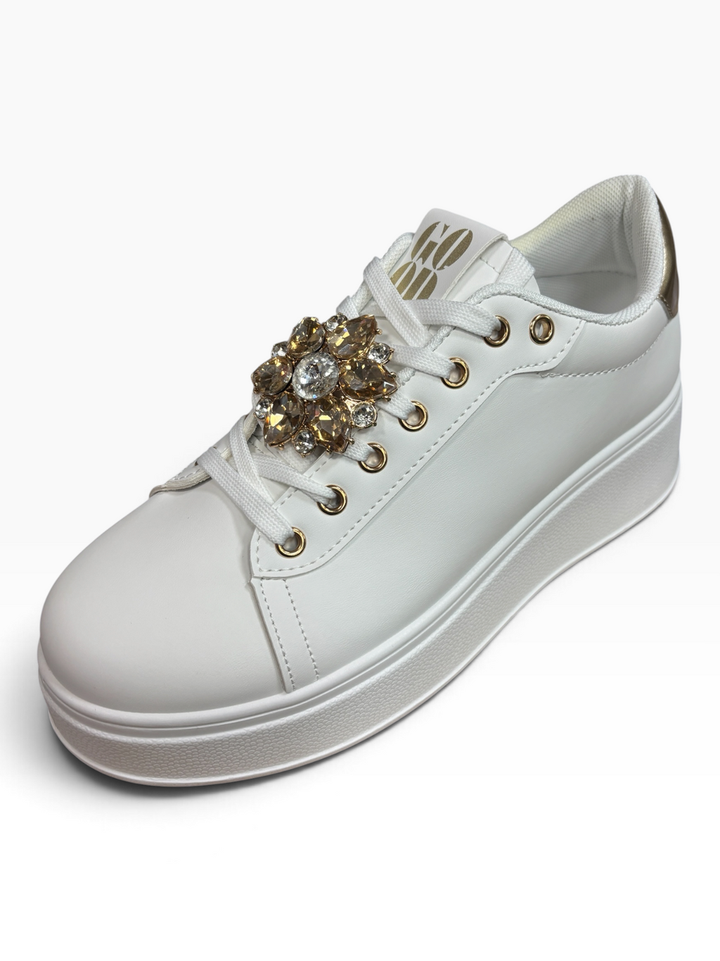 Sneakers Bianche con Gioiello e Platform ORO