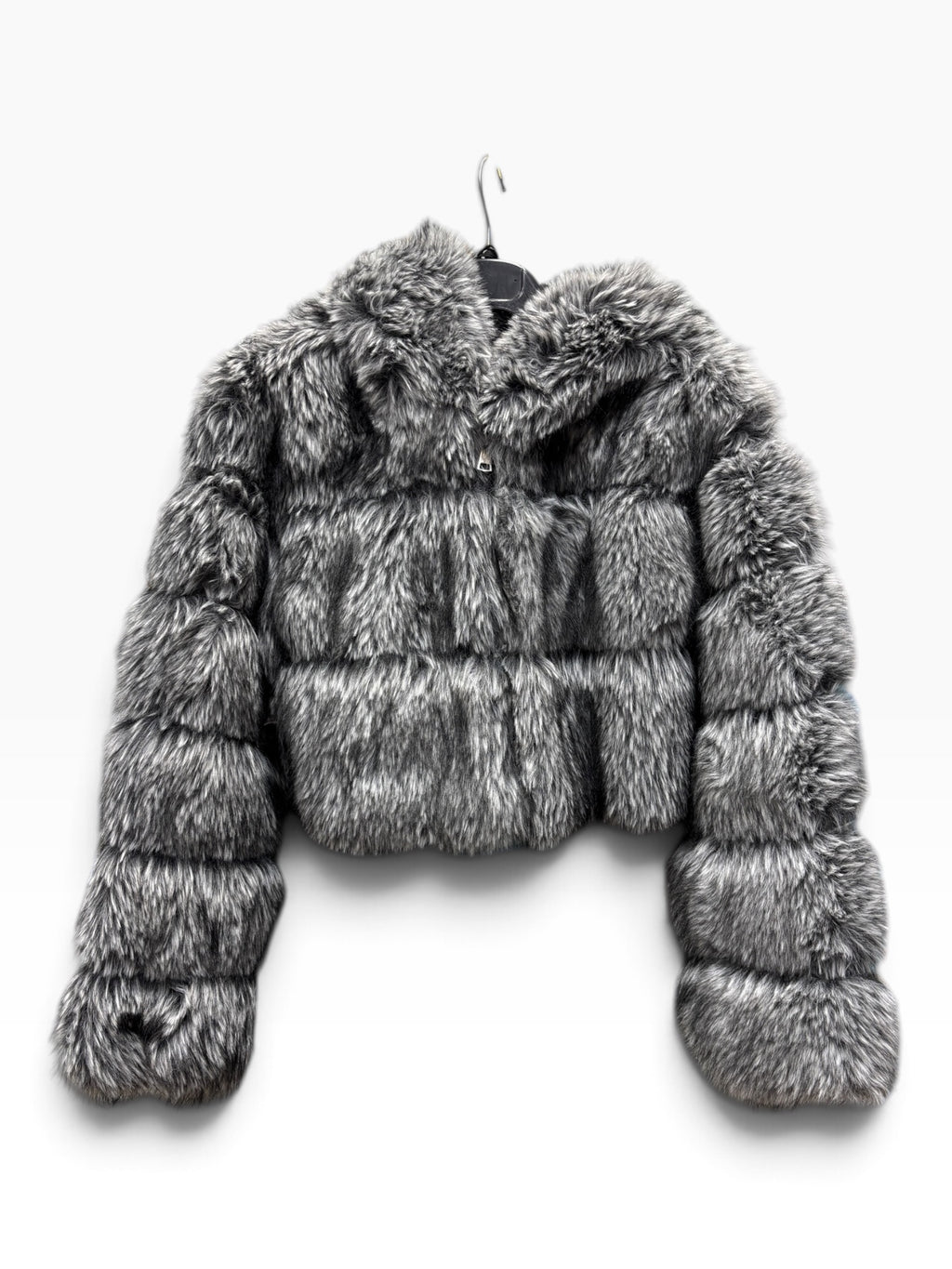 Giacca in Eco-Pelliccia Grigia con Cappuccio