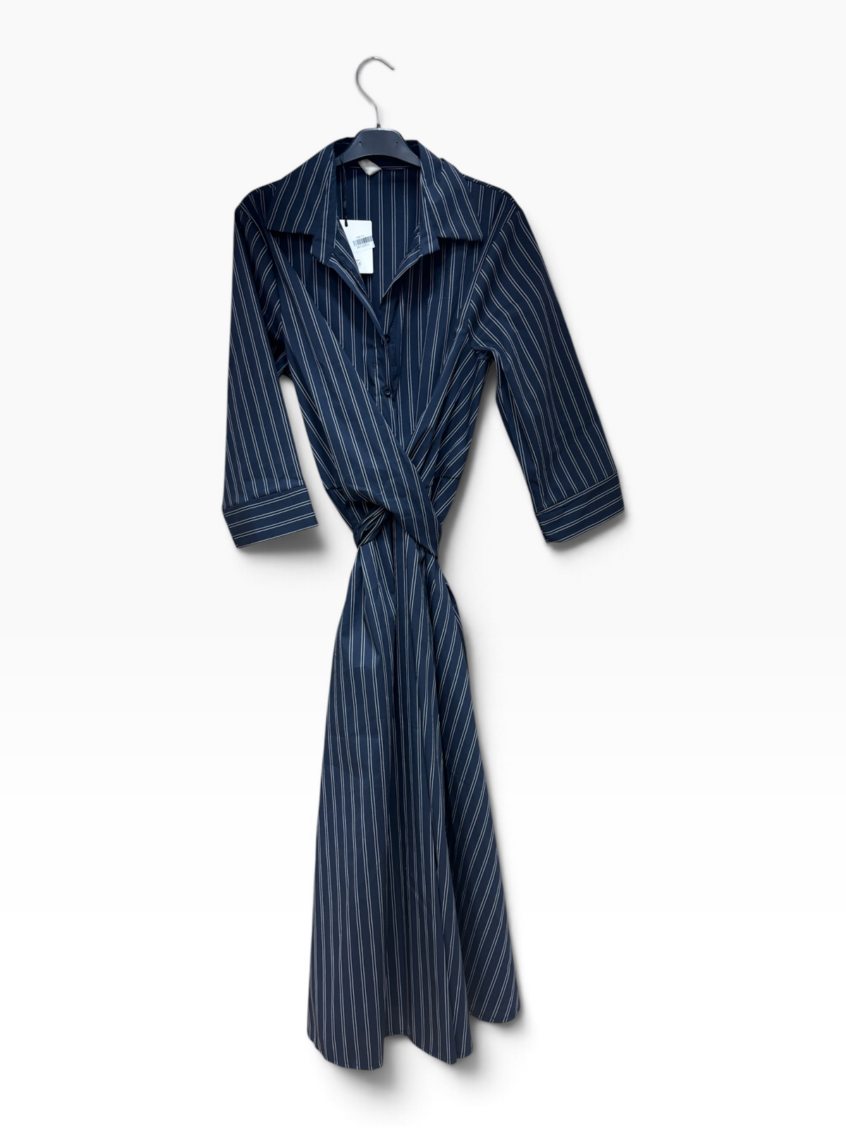 Abito Chemisier Midi a Righe Blu Notte