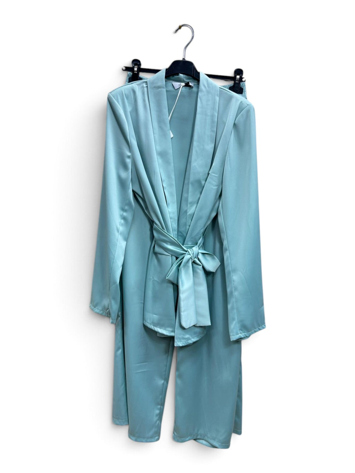 Completo Satin Palazzo Azzurro Polvere