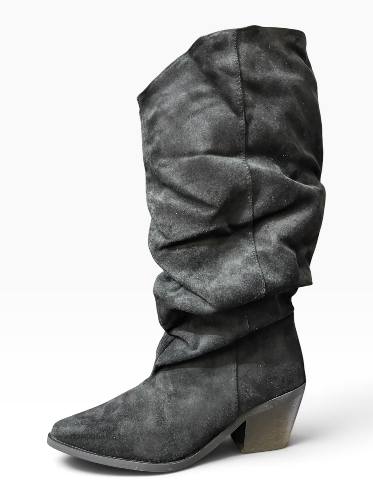 Stivale Slouchy Nero Effetto Camoscio