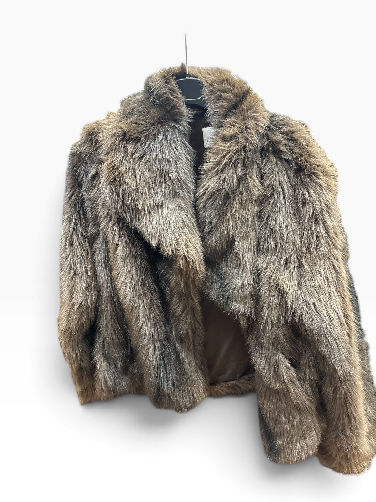 Giacca Corta in Ecopelliccia Marrone con Revers
