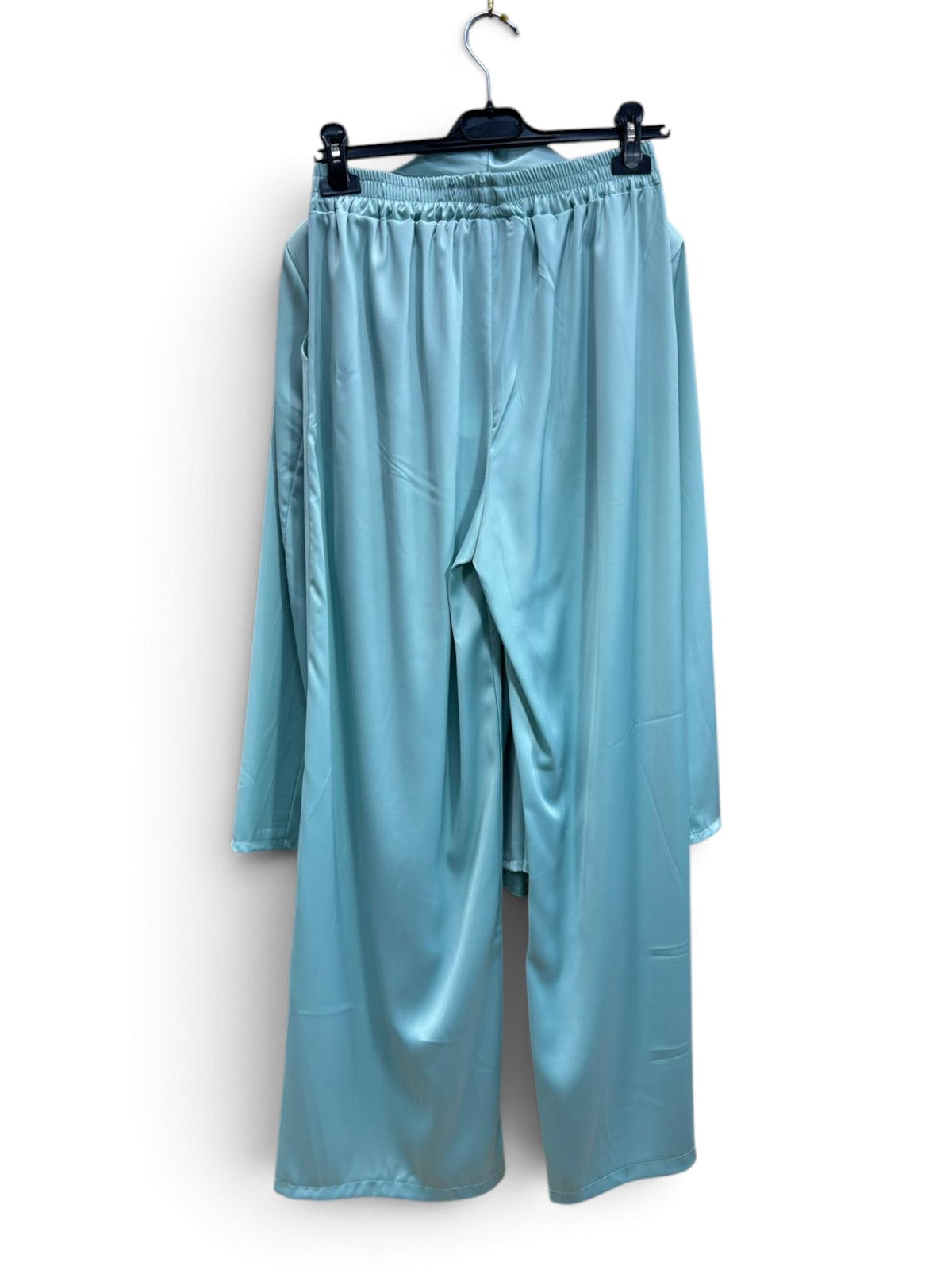 Completo Satin Palazzo Azzurro Polvere