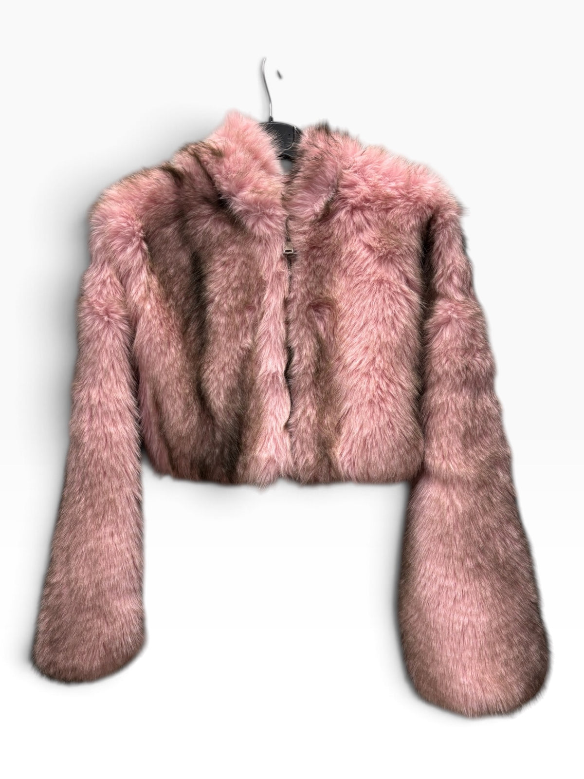 Giacca in Eco-Pelliccia Rosa e Marrone con Cappuccio