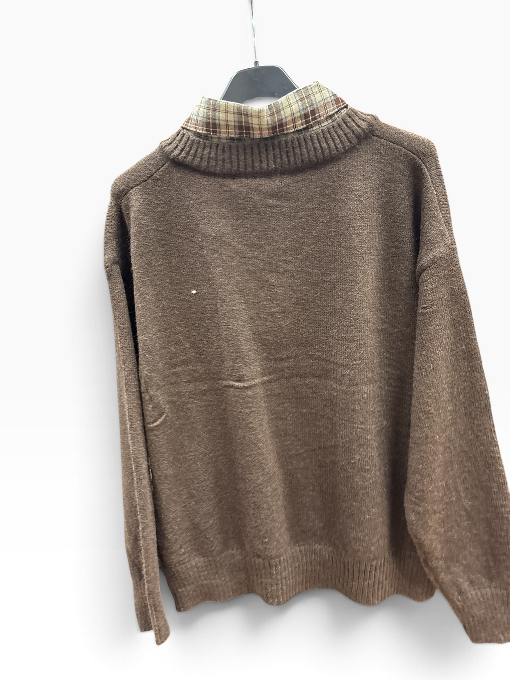 Maglia College con Inserto Camicia Check Brown