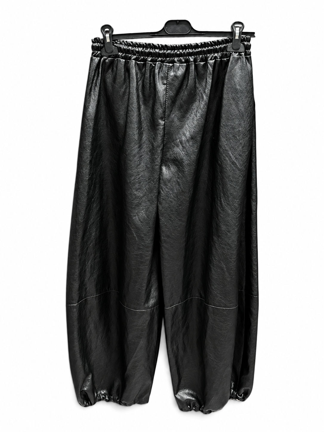 Pantalone Jogger in Ecopelle Nera con Coulisse e Fondo Elasticizzato