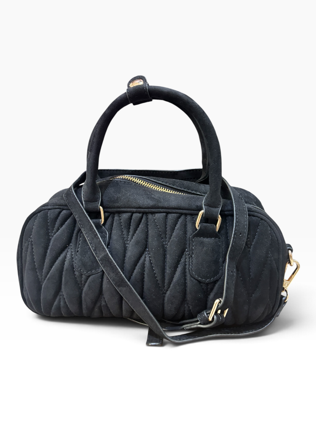 Borsa a Mano Effetto Scamosciato Nera