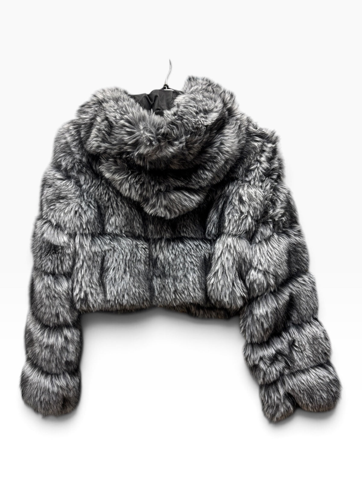 Giacca in Eco-Pelliccia Grigia con Cappuccio