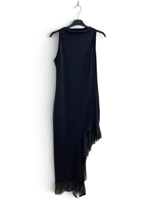 Abito Lungo Asimmetrico con Pizzo Nero