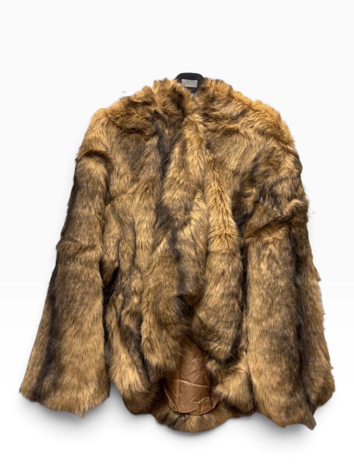 Eco-pelliccia corta con Cappuccio Beige e Marrone