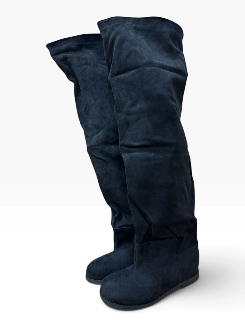 Stivali Alti Slouchy Effetto Camoscio Nero