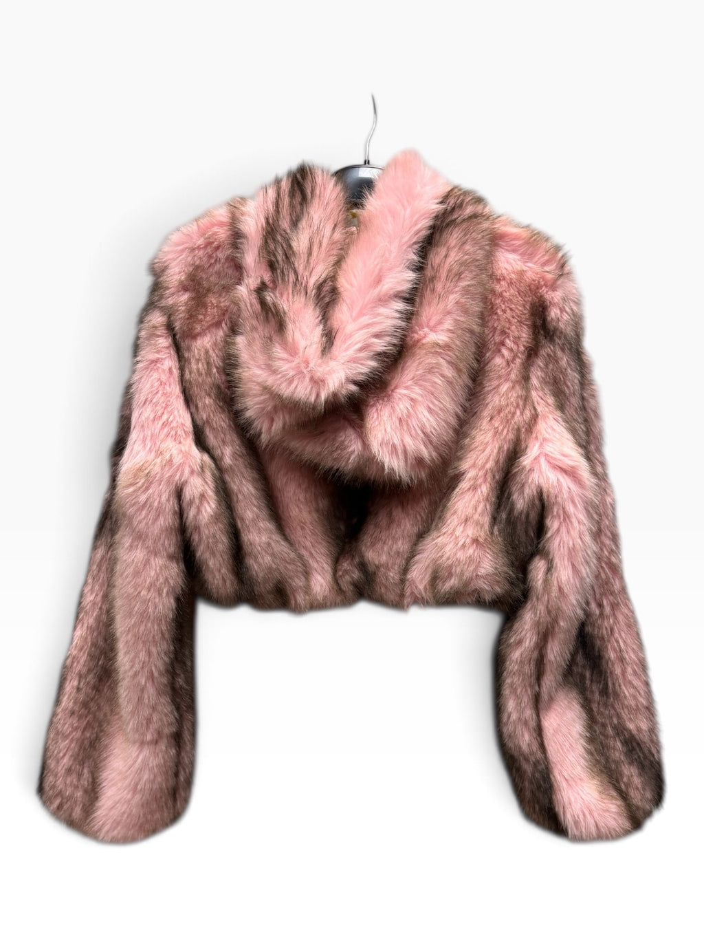 Giacca in Eco-Pelliccia Rosa e Marrone con Cappuccio