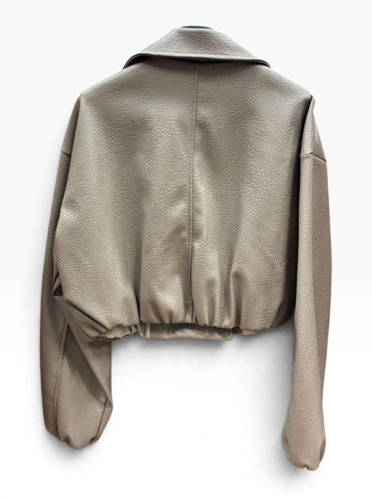 Giacca Corta in Ecopelle Beige con Doppiopetto