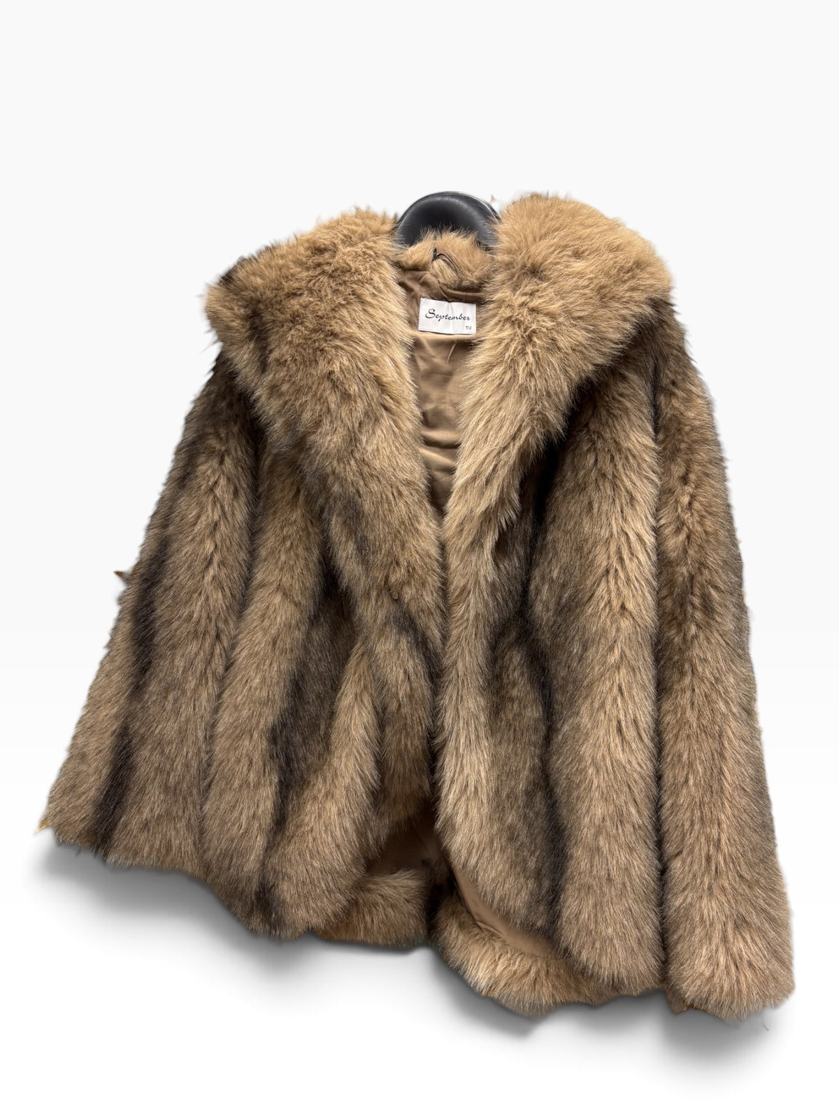Eco-Pelliccia Corta Beige e Marrone