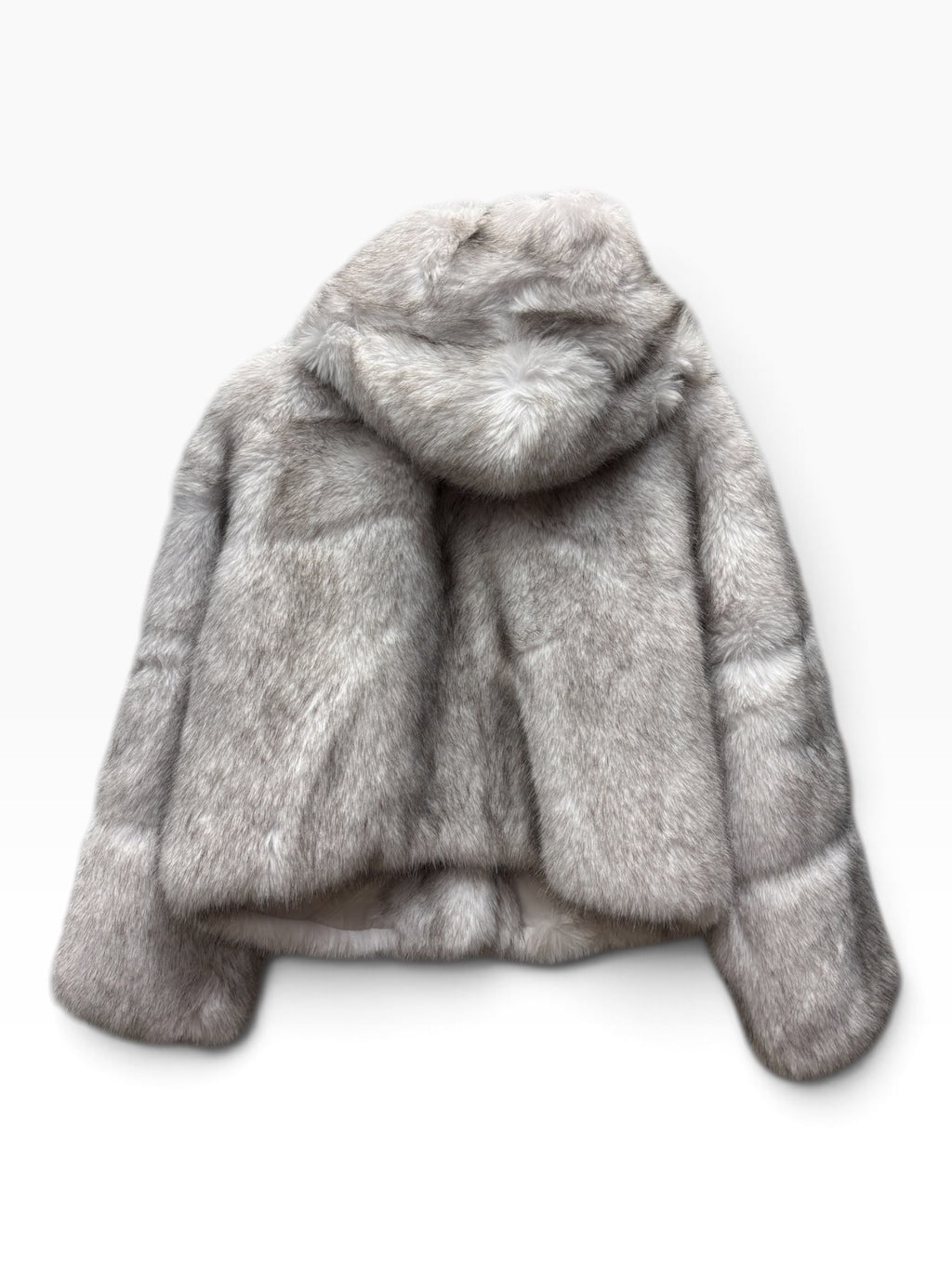 Giacca in Eco-Pelliccia con Cappuccio Grigio Chiaro