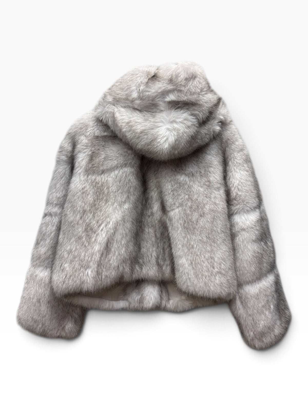 Giacca in Eco-Pelliccia con Cappuccio Grigio Chiaro