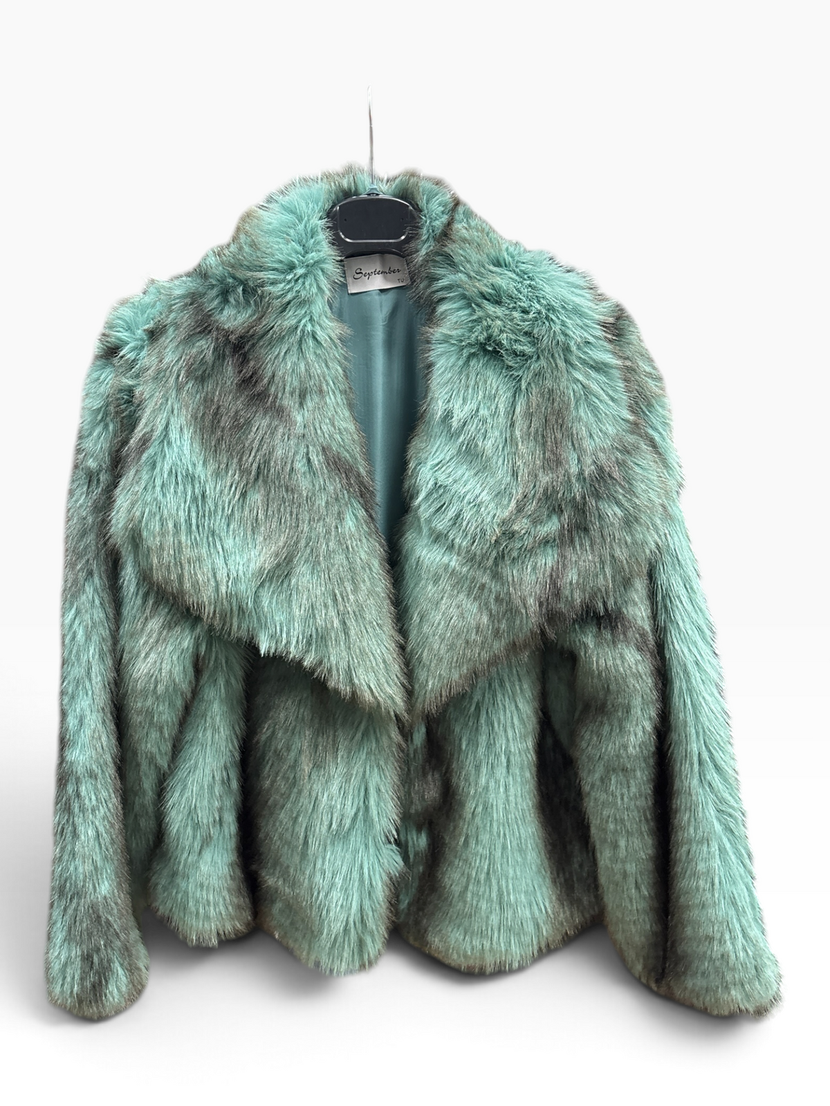 Giacca Corta in Ecopelliccia Verde Menta con Revers