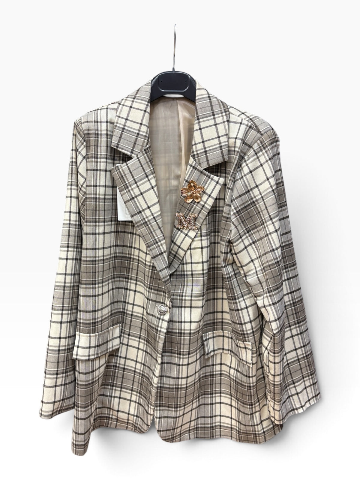 Blazer Donna a Quadri con Spilla Gioiello