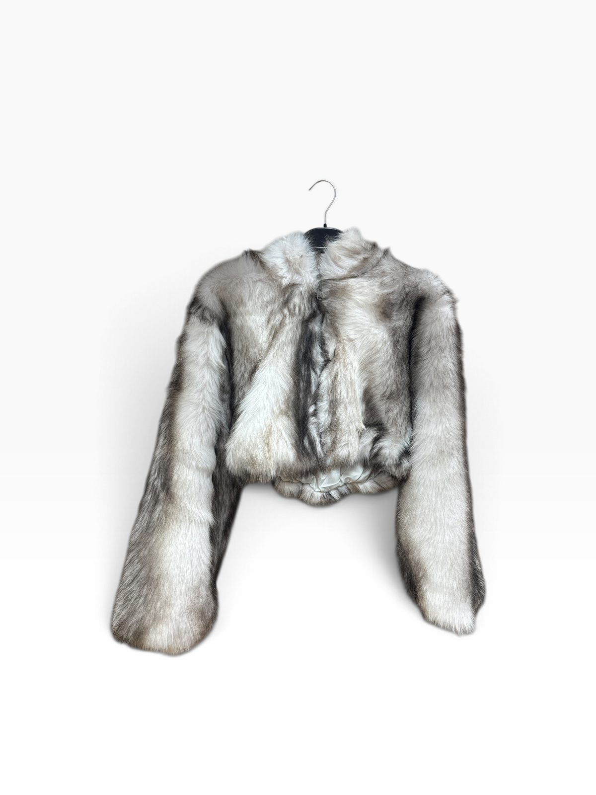 Giacca corta in ecopelliccia grigio argento