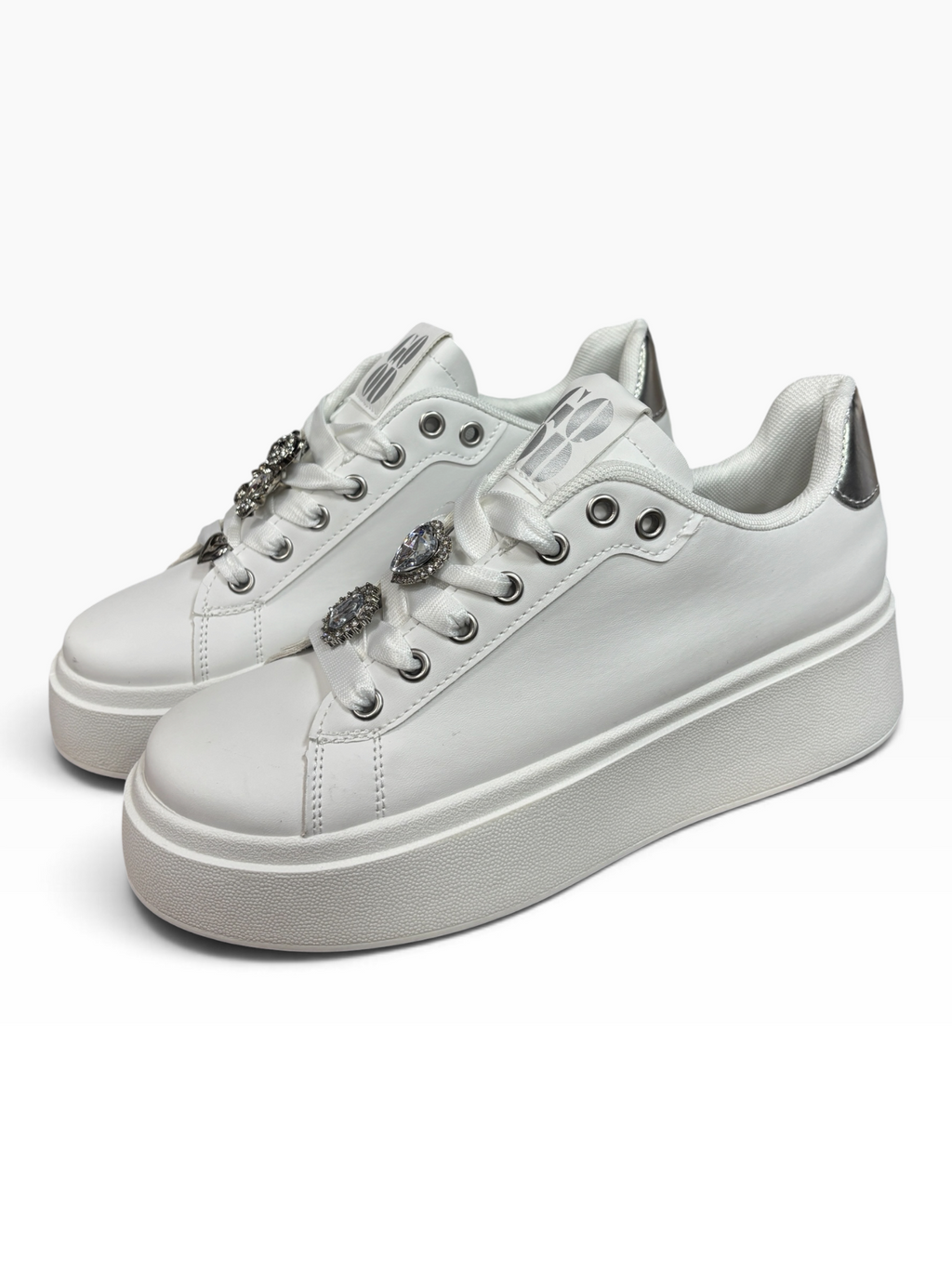 Sneakers Bianche con Gioiello e Platform ARGENTO