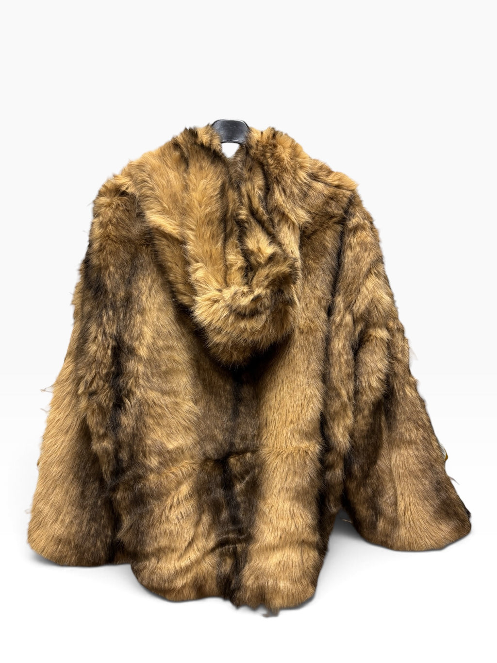 Eco-pelliccia corta con Cappuccio Beige e Marrone