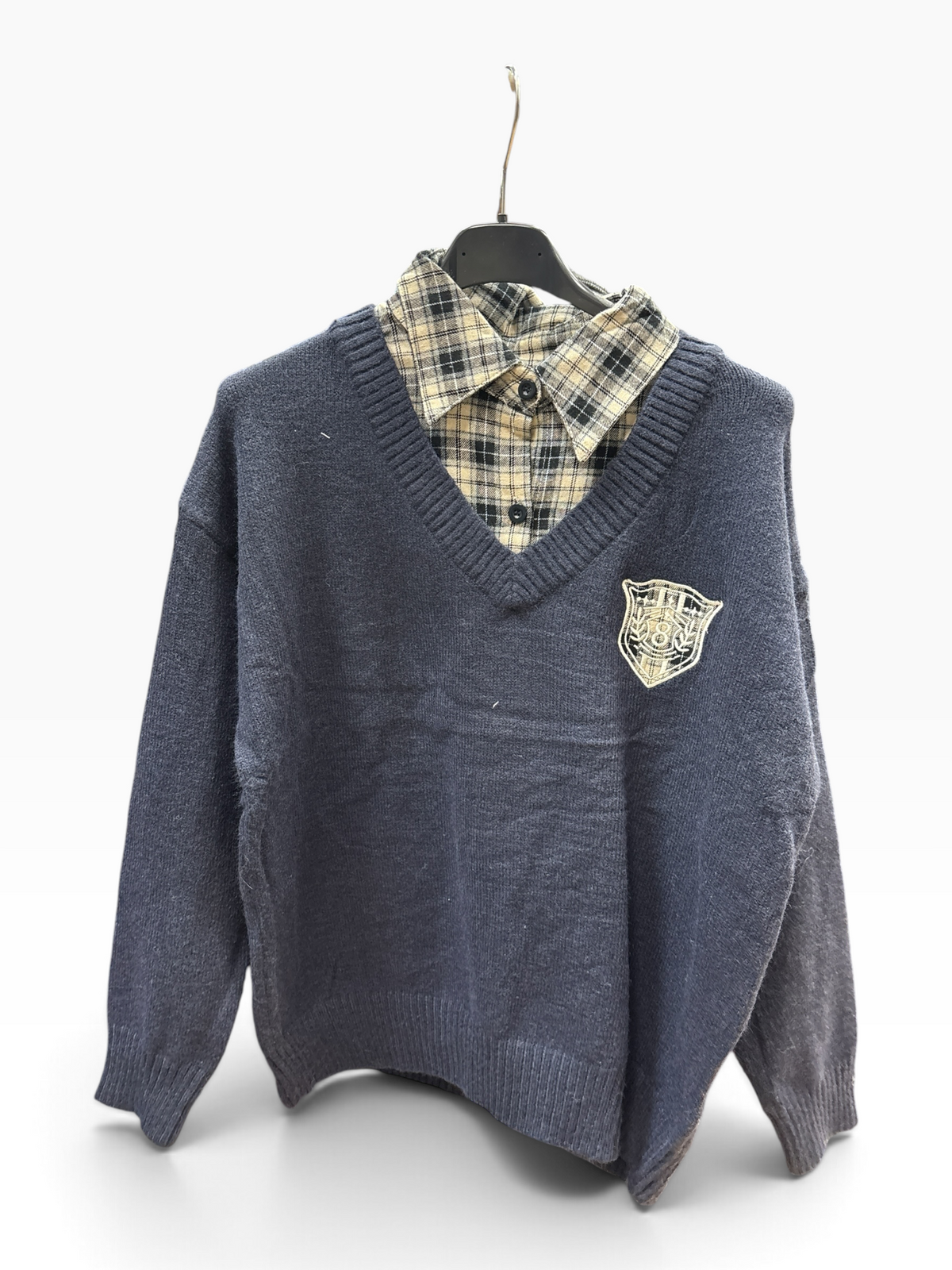 Maglia College con Inserto Camicia Check Blu