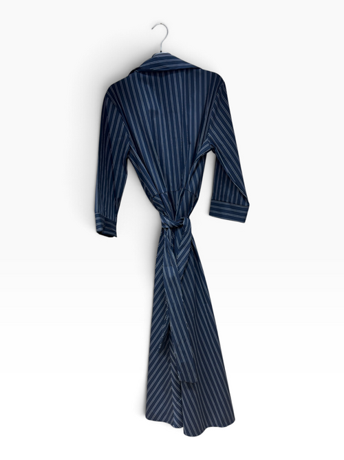 Abito Chemisier Midi a Righe Blu Notte