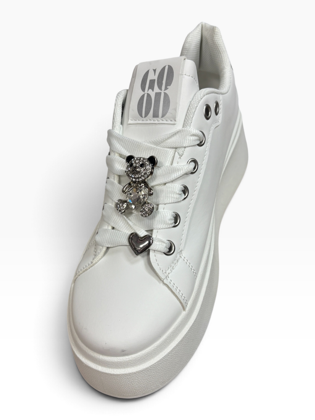 Sneakers Bianche con Gioiello e Platform ARGENTO