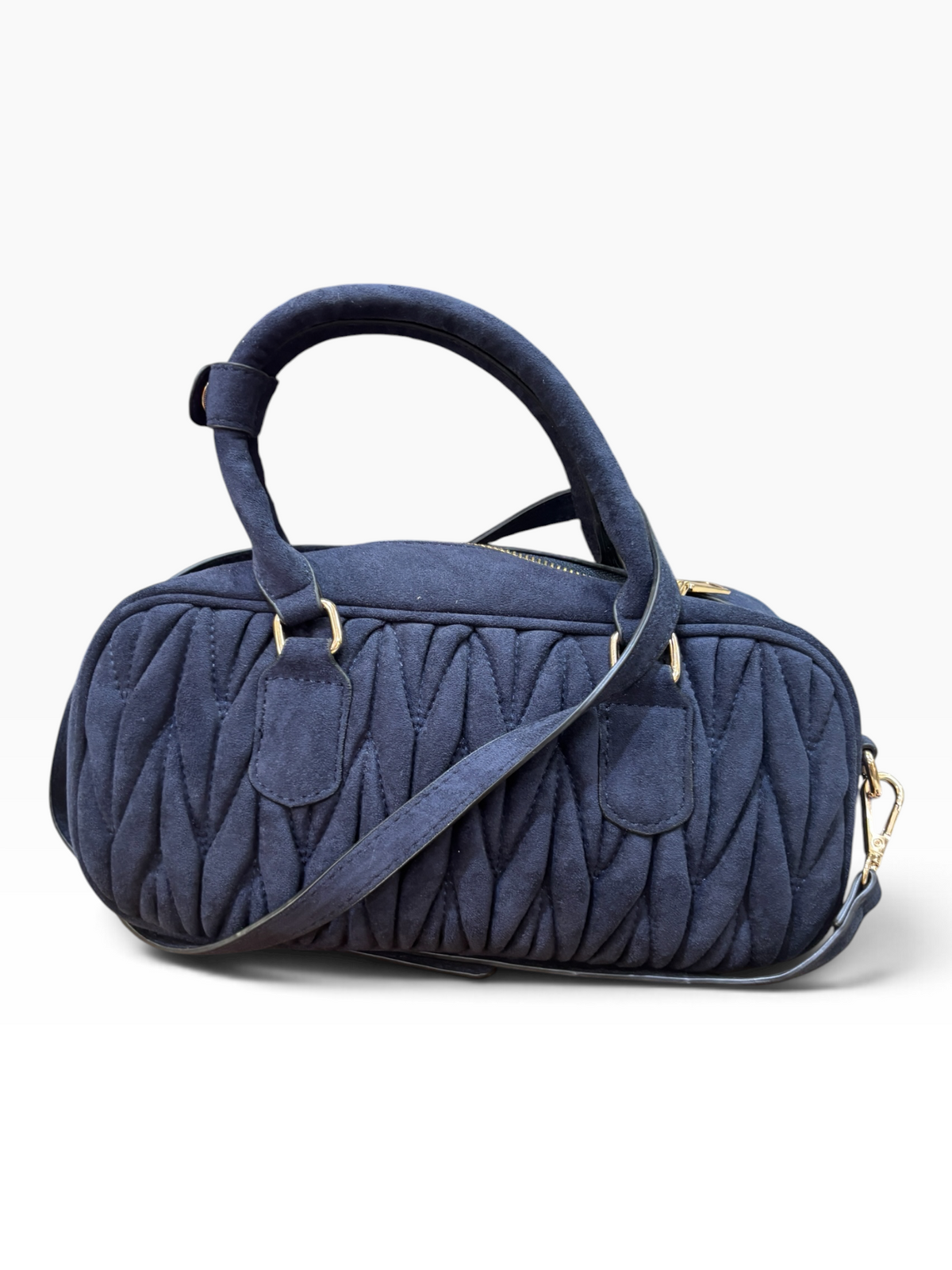 Borsa a Mano Effetto Scamosciato Blu Notte