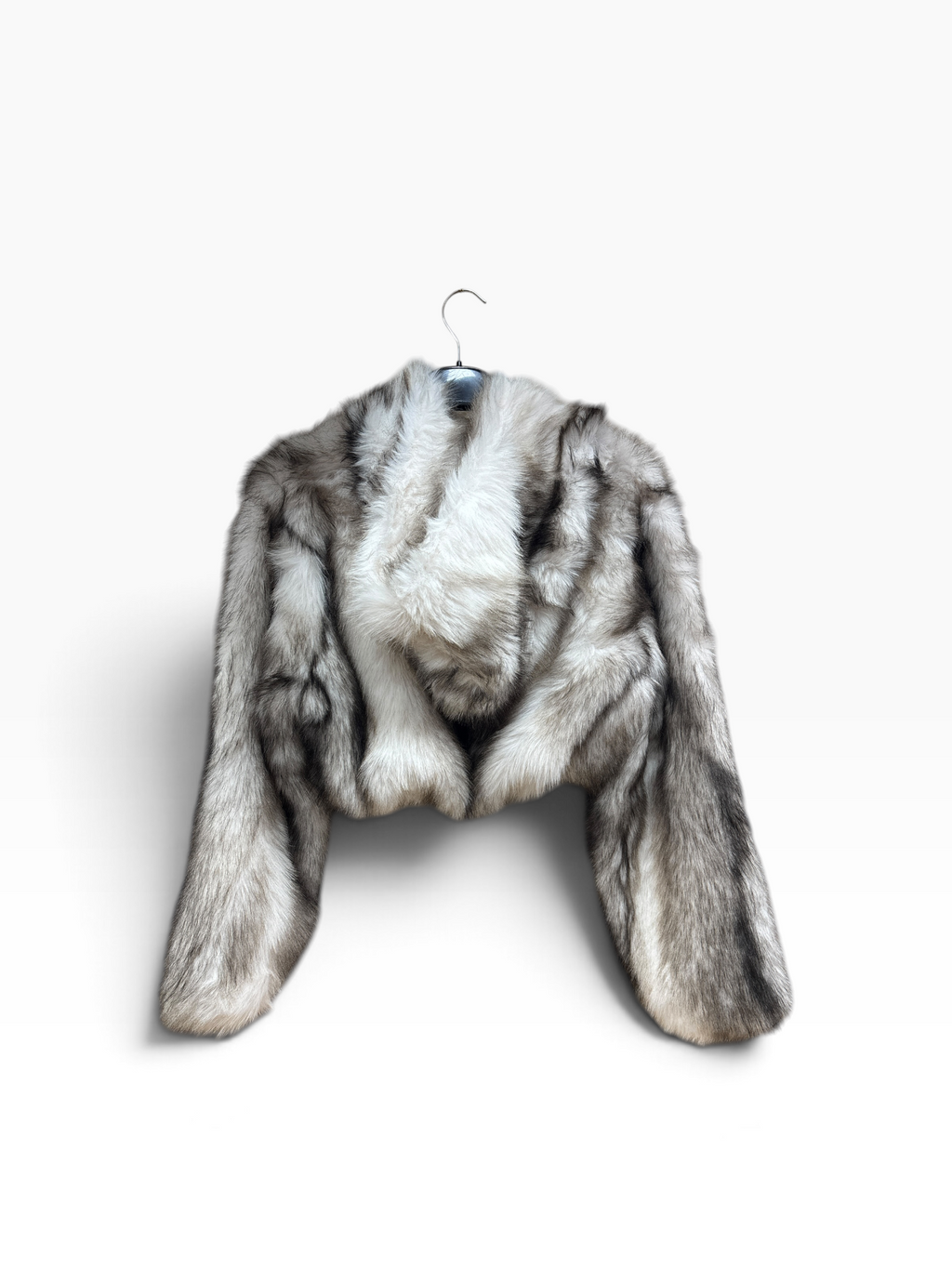 Giacca corta in ecopelliccia grigio argento
