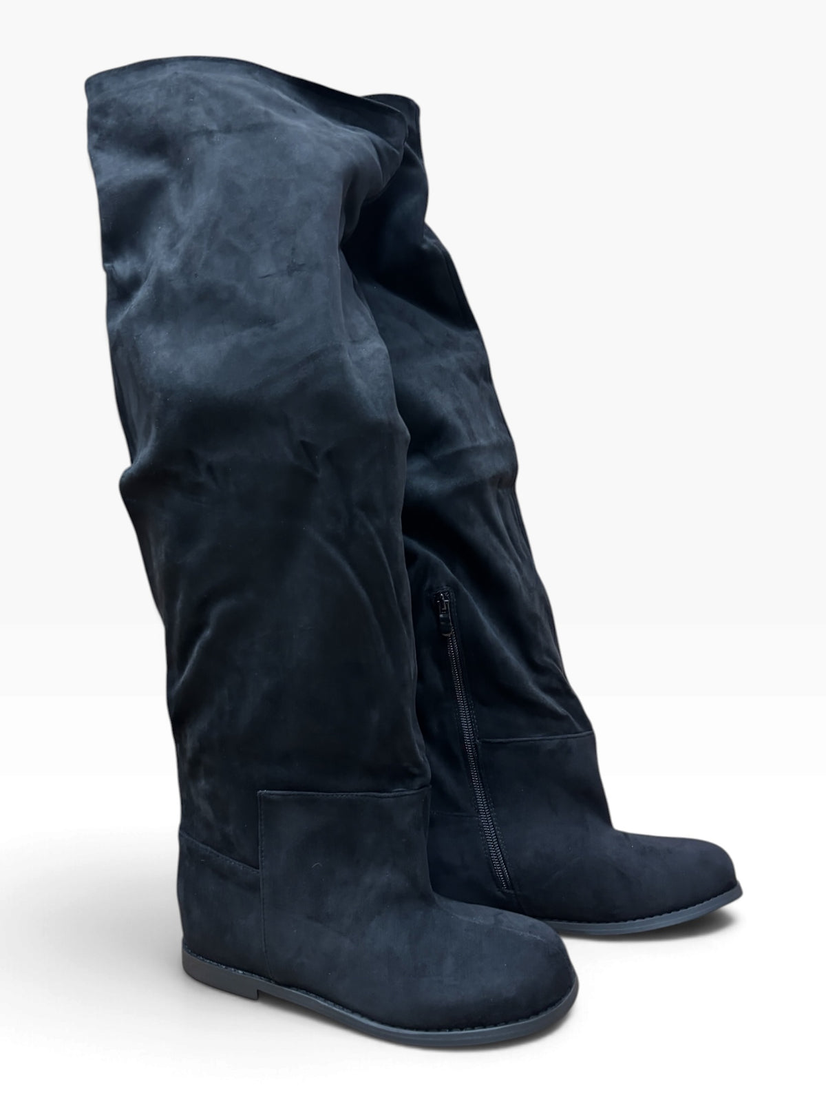 Stivali Alti Slouchy Effetto Camoscio Nero