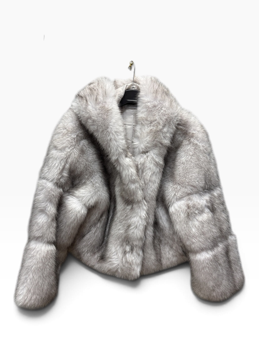 Giacca in Eco-Pelliccia con Cappuccio Grigio Chiaro
