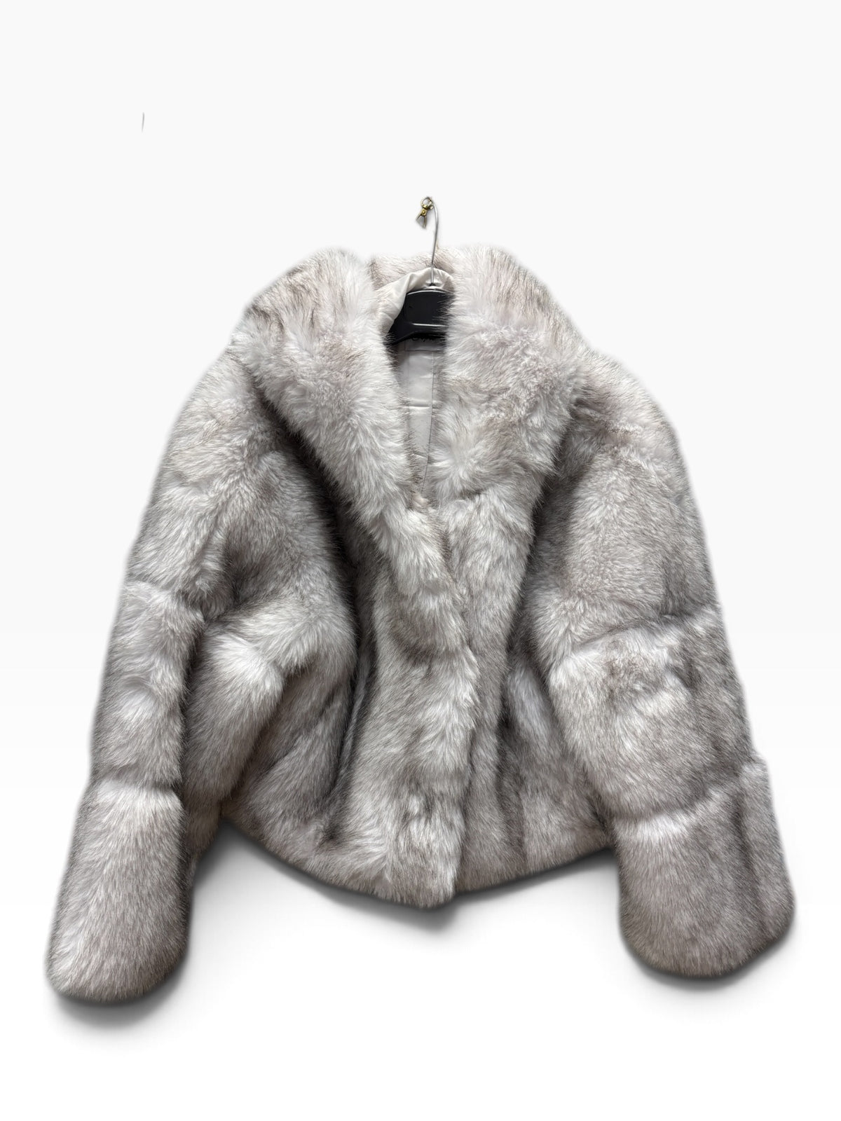 Giacca in Eco-Pelliccia con Cappuccio Grigio Chiaro