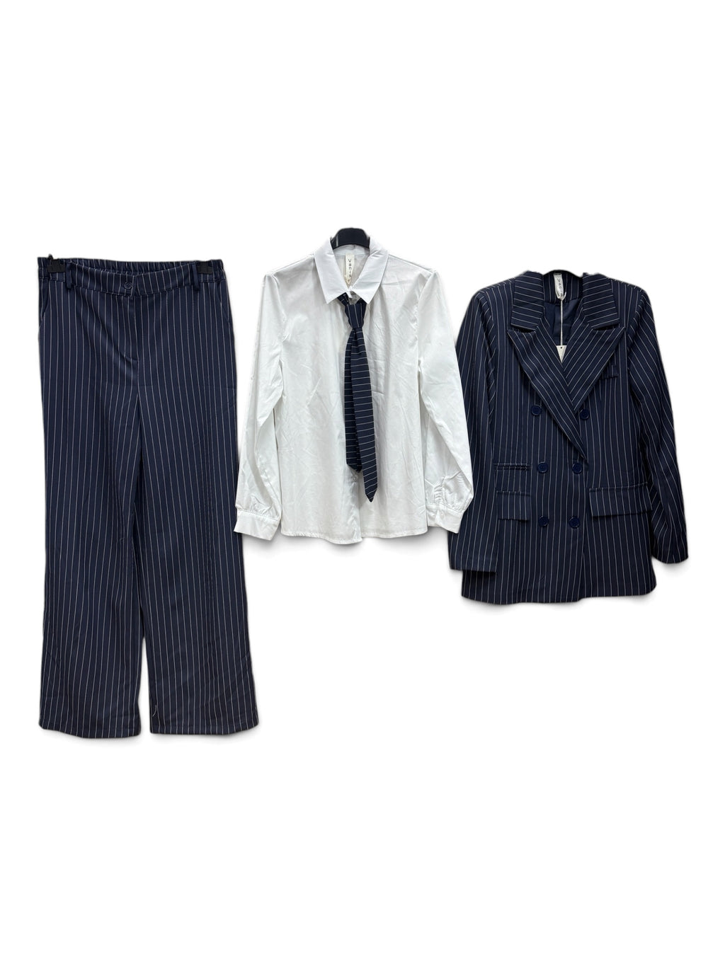 Completo Tailleur 4 Pezzi Blue Gessato – Blazer, Pantalone, Camicia e Cravatta