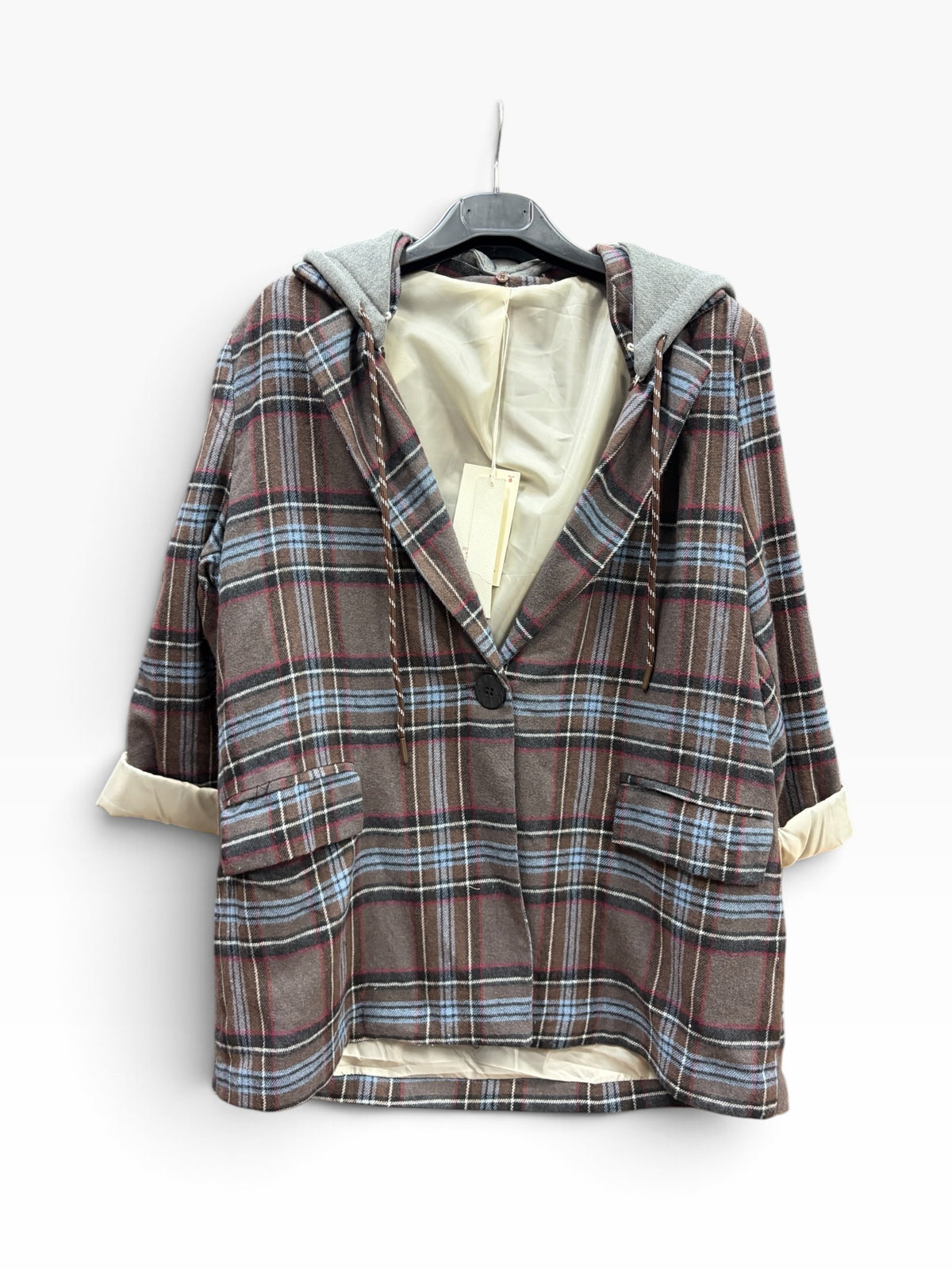 Blazer Urban Tartan con Cappuccio Grigio