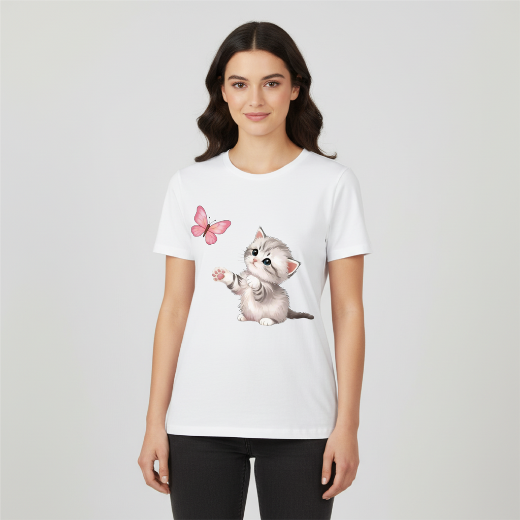 T SHIRT DONNA CAT BUTTERFLY