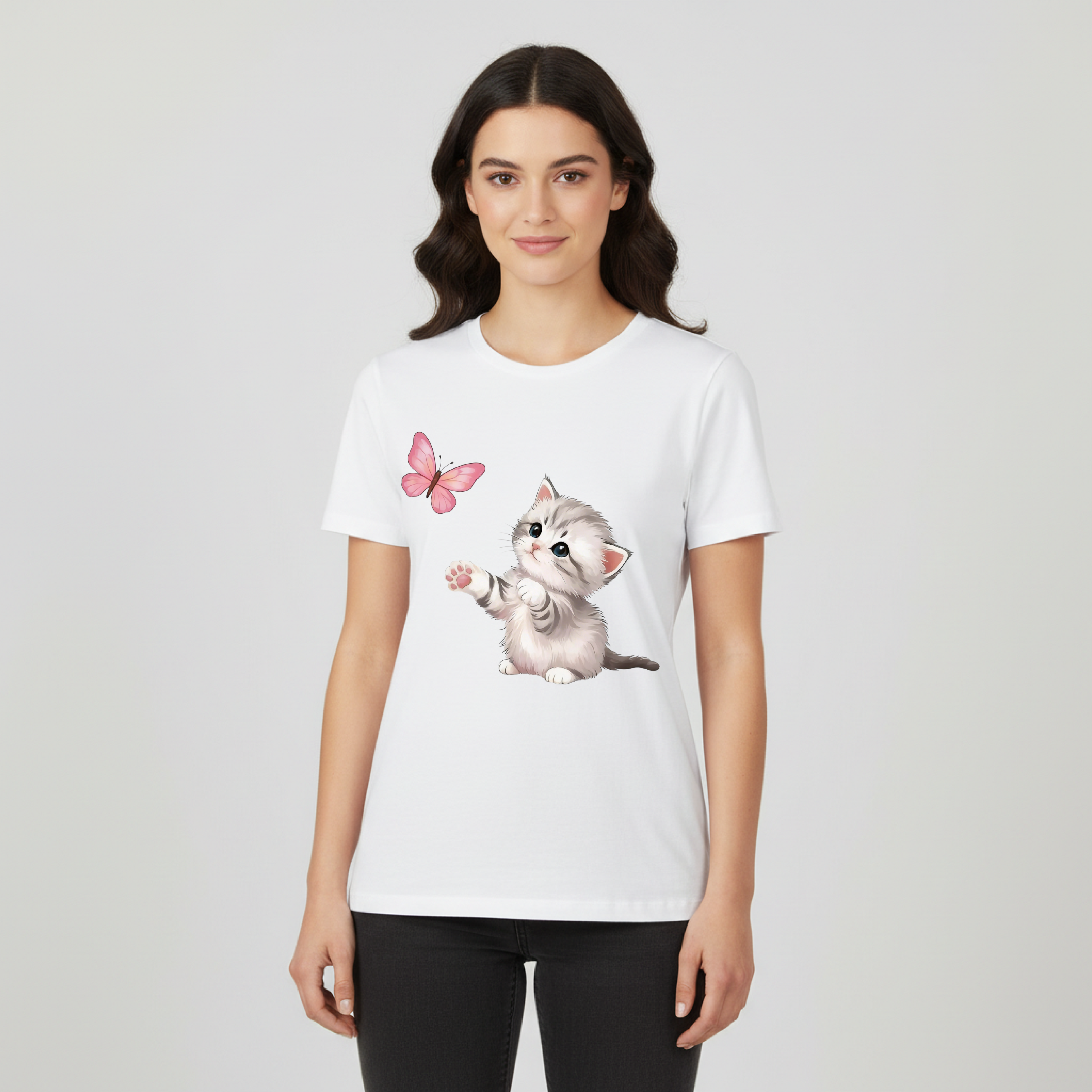 T SHIRT DONNA CAT BUTTERFLY