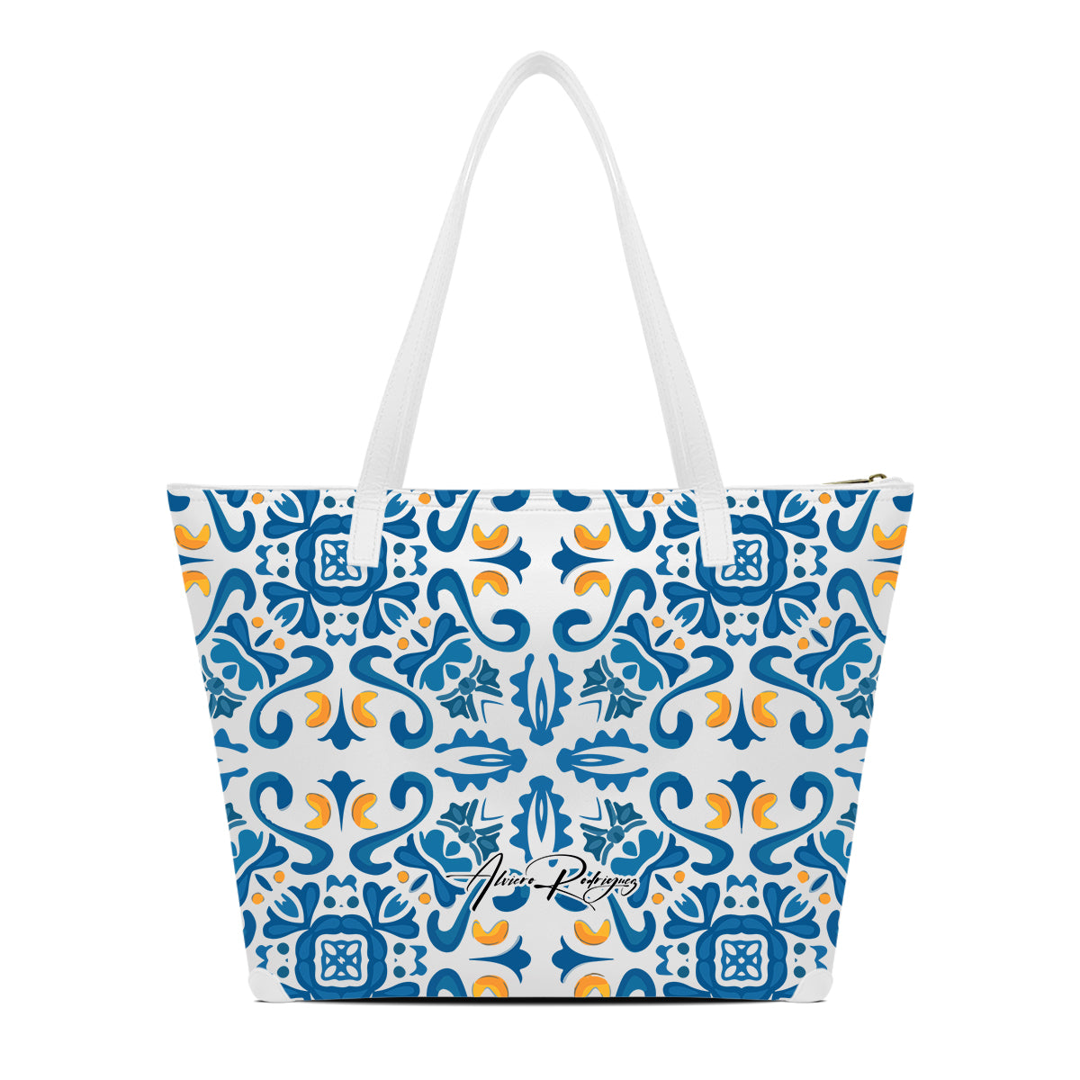 SHOPPER MAXI BIANCA BLU MAIOLICHE