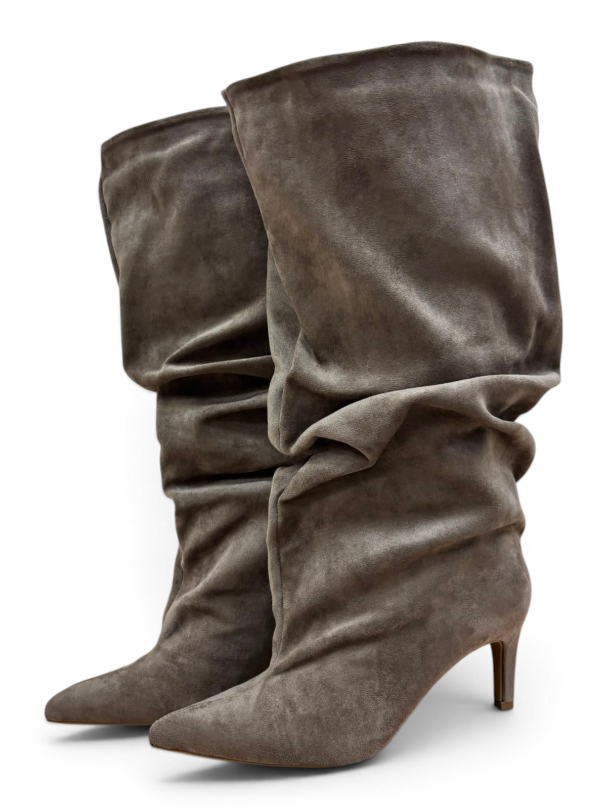 Stivale Beige Effetto Scamosciato con Tacco