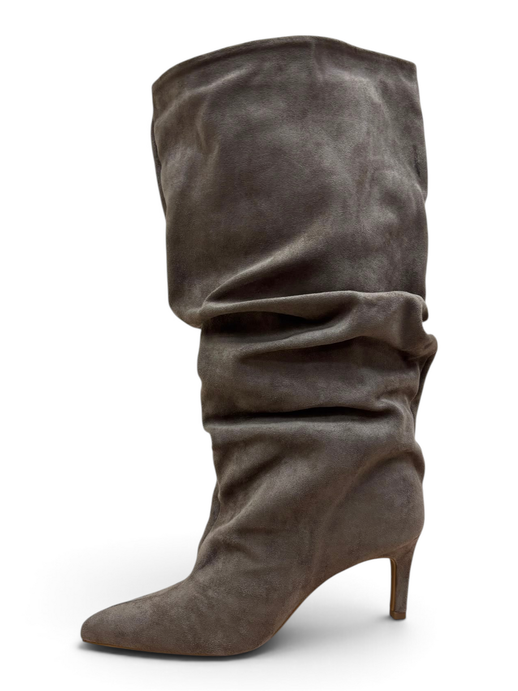 Stivale Beige Effetto Scamosciato con Tacco