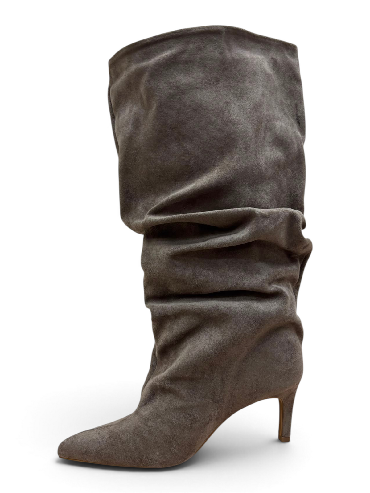 Stivale Beige Effetto Scamosciato con Tacco
