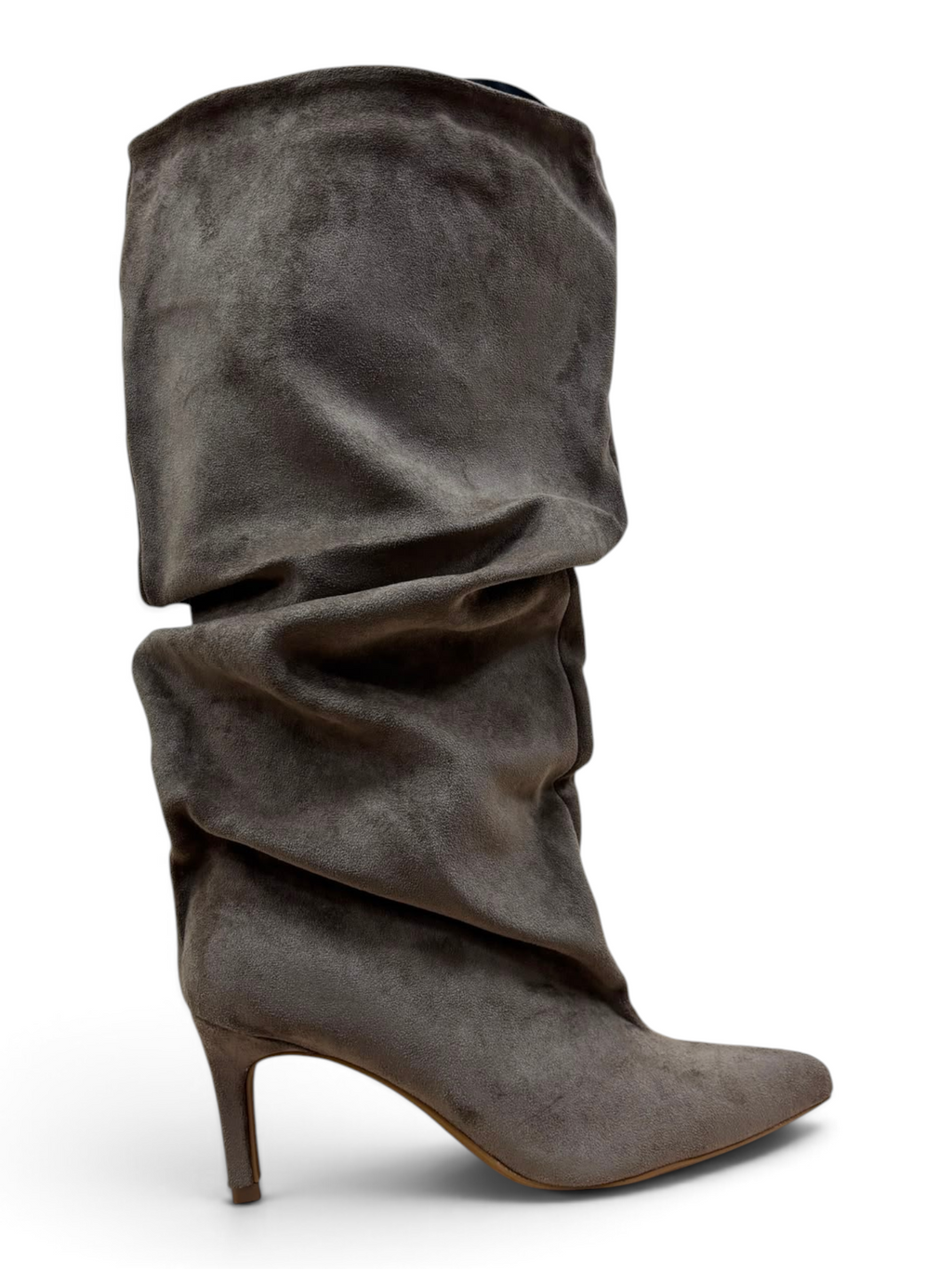 Stivale Beige Effetto Scamosciato con Tacco