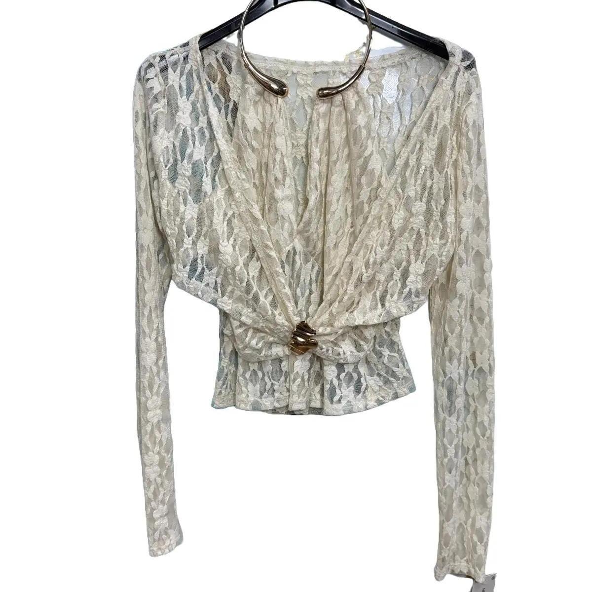 Maglia Crop Merletto Beige