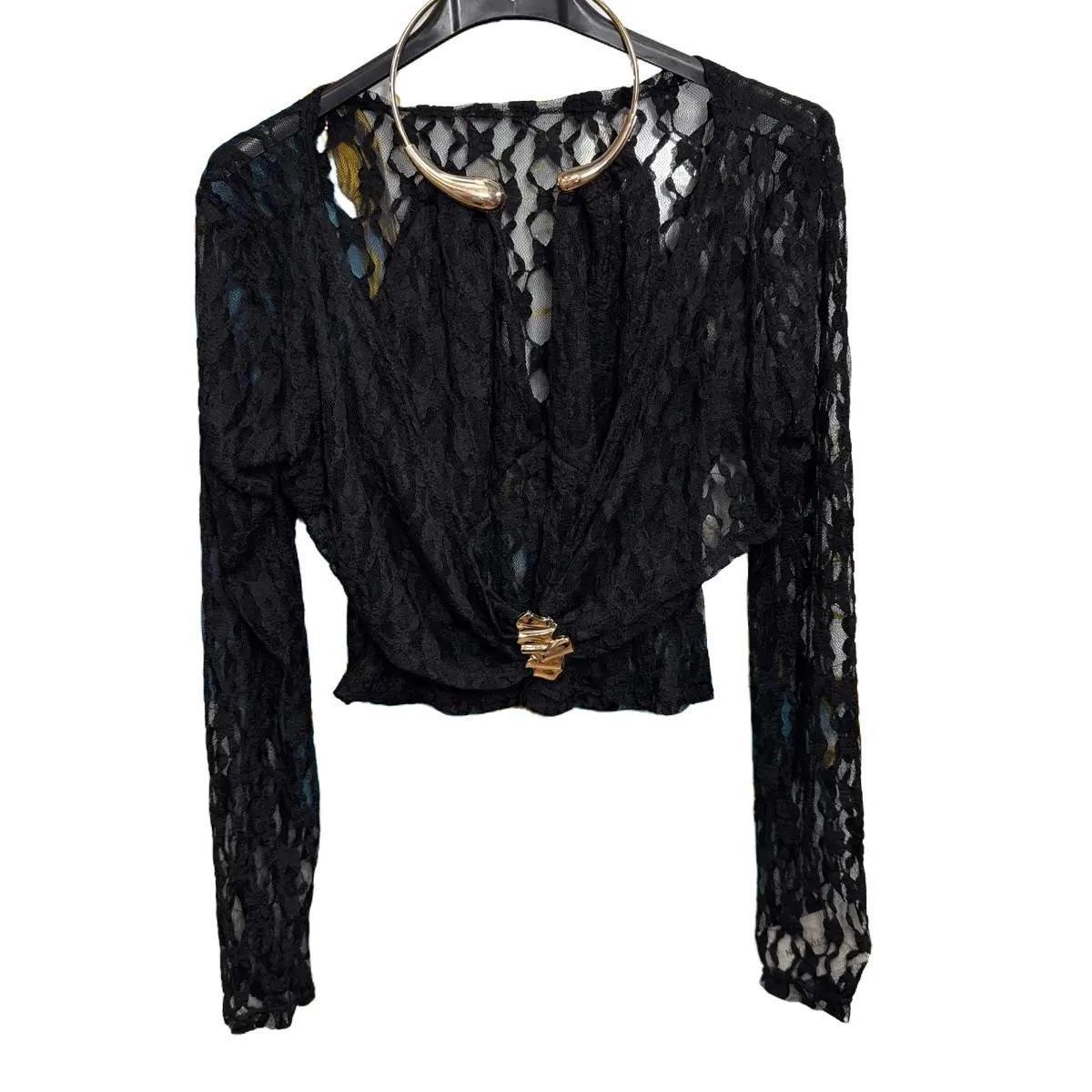 Maglia Crop Merletto Nero