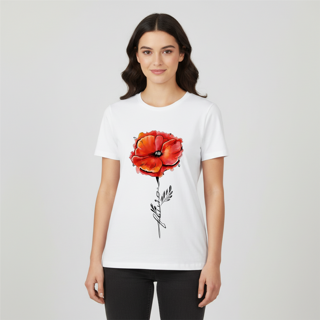 T SHIRT DONNA FIORE ROSSO
